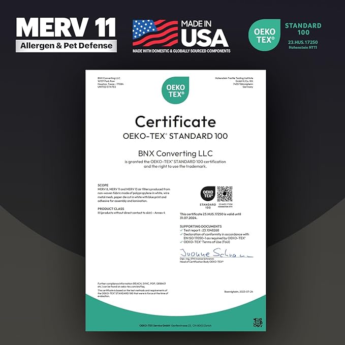 BNX TruFilter 18x24x1 Air Filter MERV 11 (6-Pack) - MADE IN USA - Allergen Defense Electrostatic Pleated Air Conditioner HVAC AC Furnace Filters for Allergies, Dust, Pet, Smoke, Allergy MPR 1200 FPR 7