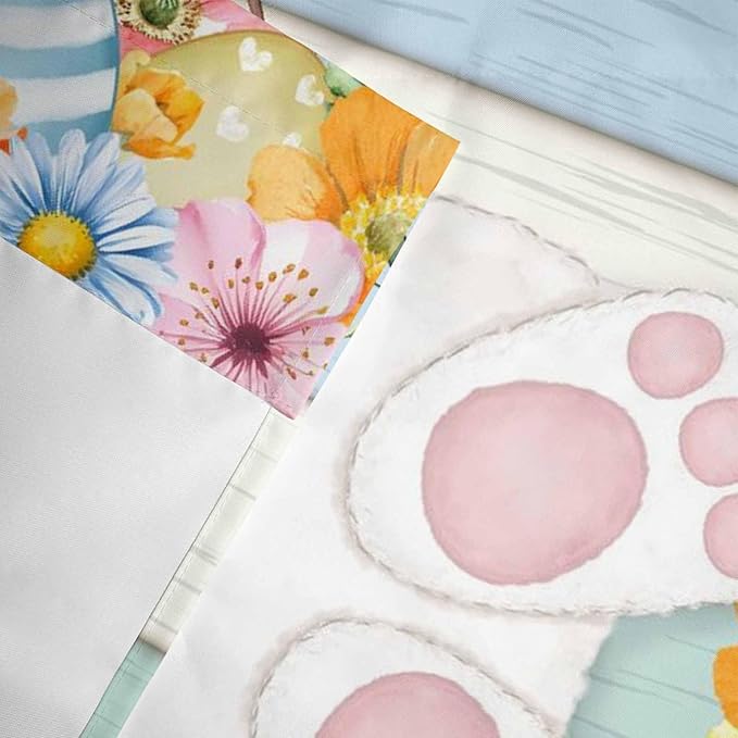 Easter Curtain Valances for Windows, Kitchen Valance Window Treatment, Spring Watercolor Bunny Eggs Wood Grain Teal Blue Light Filtering Block Curtains for Bathroom/Bedroom/Living Room 42'' x 12''