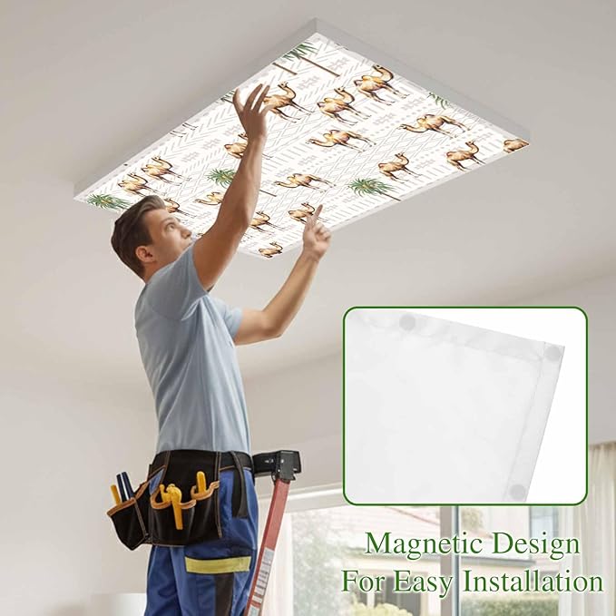 Fluorescent Light Covers for Ceiling Lights Desert Camel Magnetic Light Filters 3 Pack 4x2 ft Bohemian Southwest Date Trees Ceiling Lights Cover for Classroom Office School Home Drop Lamp Decor