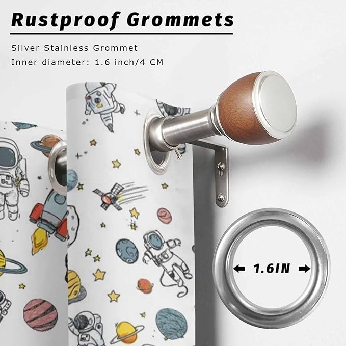 Cartoon Space Outdoor Curtains for Patio Astronauts Spacecraft Rockets Waterproof Outside Curtains with Grommet Top Weatherproof Curtain for Cabana Pergola Gazebo, 1 Panel, 54" W x 108" L