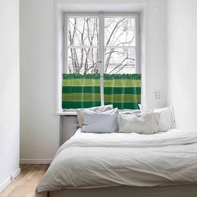 Farm Retro Green Wood Grain Window Valance Curtains, Rustic Wooden Plank Texture Light Filtering Kitchen Valance with 3-inch Rod Pocket for Living Room Bathroom Bedroom,2 Panel,27.5x36In