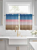Blue Pink Brown Gradient Wood Grain Window Valance Curtains, Vintage Wood Board Light Filtering Kitchen Valance with 3-inch Rod Pocket for Living Room Bathroom Bedroom,2 Panel,27.5x24In