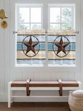 Vintage Western Star on Wood Grain Window Valance Curtains, Retro Wooden Texture Light Filtering Kitchen Valance with 3-inch Rod Pocket for Living Room Bathroom Bedroom,2 Panel,27.5x36In