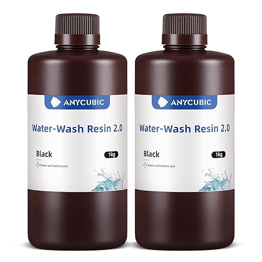 ANYCUBIC Water Washable 3D Printer Resin 2.0, 405nm High Precision UV-Curing 3D Resin, Low Shrinkage Standard Photopolymer Resin for 8K Capable LCD DLP 3D Printing (Pure Black + Black, 2000g)