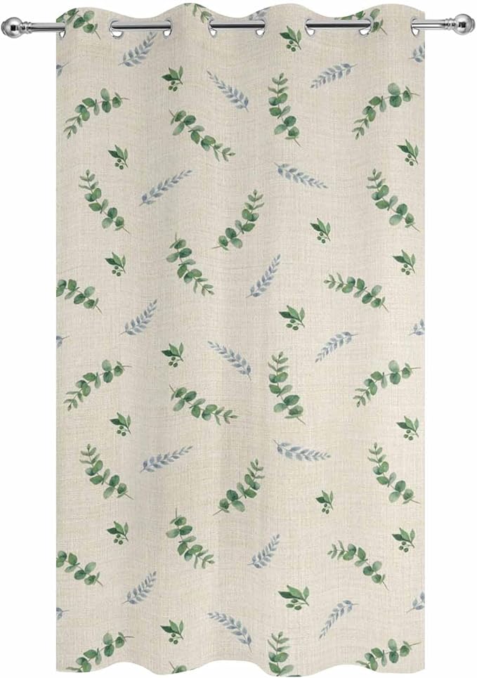 Leaf Outdoor Curtains for Patio Summer Jugal Leaves Pastoral Plant Linen Waterproof Outside Curtains with Grommet Top Weatherproof Curtain for Cabana Pergola Gazebo, 1 Panel, 54" W x 95" L
