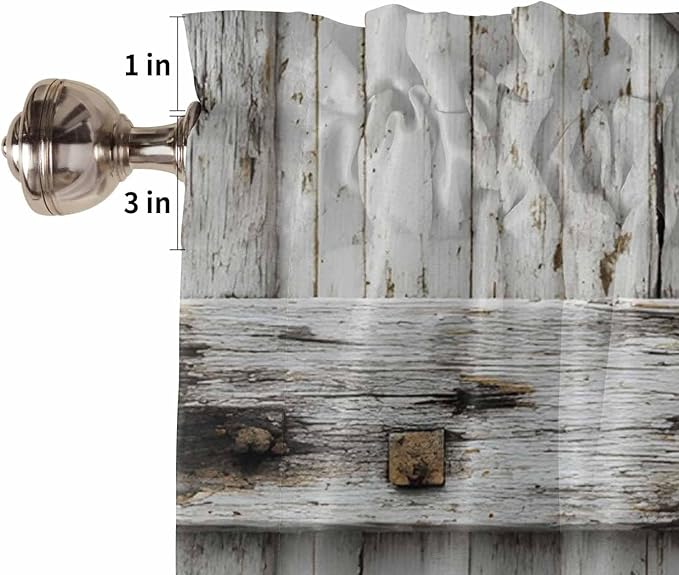 Vintage Gate Tier Curtains 45 Inches Long, Farmhouse Wooden Grain Shabby Chic Door Window Treatment Curtain Drapes, Small Curtain Drapes for Bathroom Laundry Room, 27.5"x45", 2 Panels
