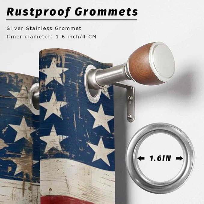 4th of July Outdoor Curtains for Patio USA Flag Independence Day Vintage Waterproof Outside Curtains with Grommet Top Weatherproof Curtain for Cabana Pergola Gazebo, 2 Pack, 54" W x 84" L