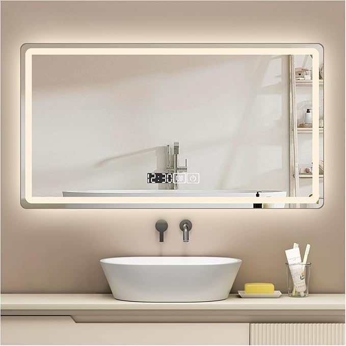 Backlit LED Illuminated Bathroom Mirror with LED Lights, Lighted Bathroom Makeup Wall Mounted Mirror with Demister Pad, Sensor Touch Switch, Horizontal/Vertical(B,H75*W100CM/H29.5*W39.3IN)