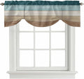 Teal Brown Tie Up Valance Curtains for Windows, Kitchen Curtains Window Shades, Farmhouse Vintage Abstract Wooden Grain Light Filtering Roman Curtain Valances for Bedroom/Bathroom/Cafe 42"x18"