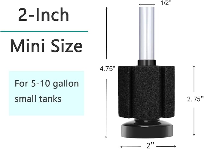 AQUANEAT Aquarium Air Powered Sponge Filter, Fish Tank Bio Bubble Filter with Airline Tubing, Valves, Suction Cup(up to 10Gal)