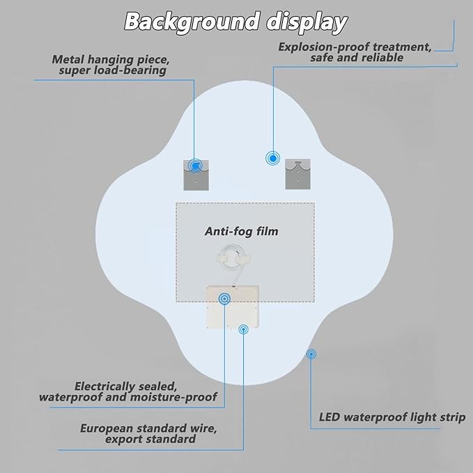 Irregular Bathroom Mirror with LED Light, Wall Mounted Mirror with Demister Pad, 3-Color Dimmable LED Light, for Wall, Living Room, Bedroom, Vanity, Entryway(80cm/31.5in)