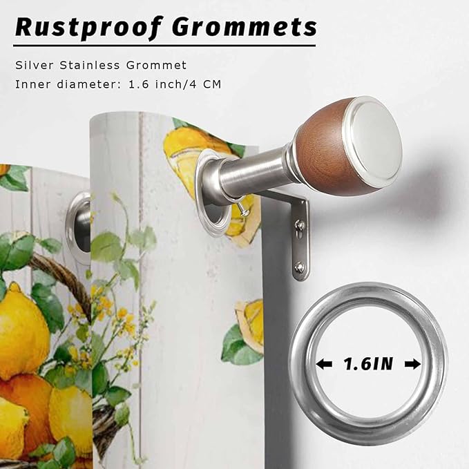 Lemon Outdoor Curtains for Patio Lemons Baskets Summer Tropical Plant Wood Waterproof Outside Curtains with Grommet Top Weatherproof Curtain for Cabana Pergola Gazebo, 1 Panel, 54" W x 108" L