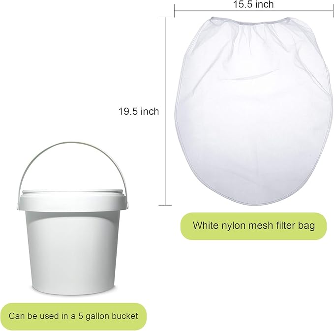 Paint Strainer Bags White Fine Mesh Filters Bag Bucket Elastic Opening Strainer Bags Hydroponic Paint Filter Bag for Paint Gardening (5 Pieces, 5 Gallon)