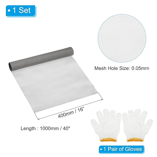PATIKIL 40" L x 16" W Woven Wire Mesh, 300 Mesh 304 Stainless Steel Air Vent Filter Screen with Gloves for Window Security Vent Cover Filtration Animals Fence