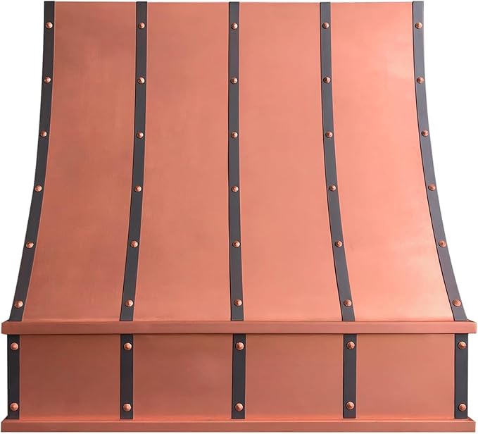 CT Copper Tailor Sloped Copper Vent Hood Island Mount,48'' W,27''H, 1150 CFM Exhaust Fan,Stainless Steel Vent,LED Light,Dishwasher-Safe Baffle Filters,VH8TR1