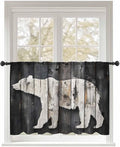 Sheer Curtains 54 Inch Length, White Brown Bear Semi Sheer Curtains Light Filtering Window Treatment, Farmhouse Country Vintage Wood Grain Privacy Voile Drapes for Living Room Bedroom 52x54 Inch