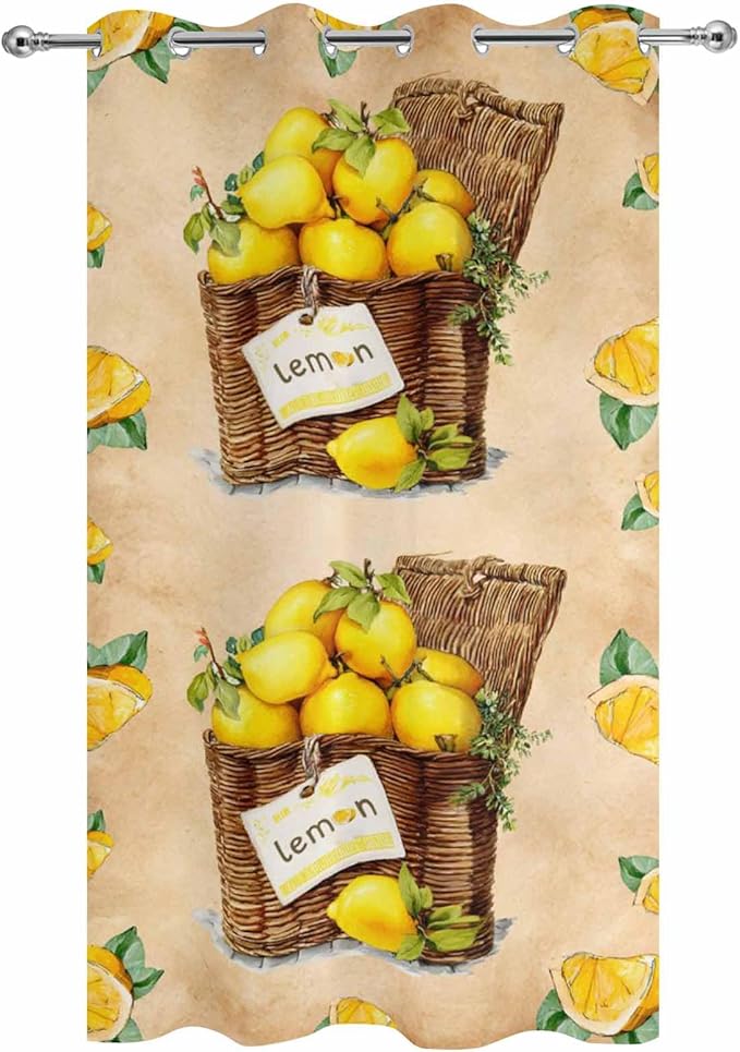 Lemon Outdoor Curtains for Patio Lemons in Baskets Summer Tropical Plant Brown Waterproof Outside Curtains with Grommet Top Weatherproof Curtain for Cabana Pergola Gazebo, 1 Panel, 54" W x 108" L