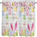Happy Easter Living Room Curtains 72 Inches length, Spring Watercolor Bunny Eggs Flower Grey Plaid Window Treatment Curtain Drapes, Light Filtering Drapes for Bedroom Laundry Room, 52"x72", 2 Panels