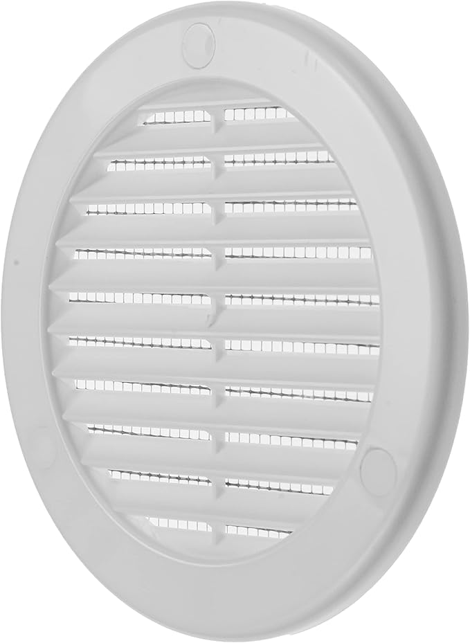 Vent Systems 4" Inch (Opening Dimensions) White Soffit Vent Cover - Plastic Round Air Vent Grille - Built-in Mesh Screen - HVAC Register Louver for Bathroom, Home, Kitchen