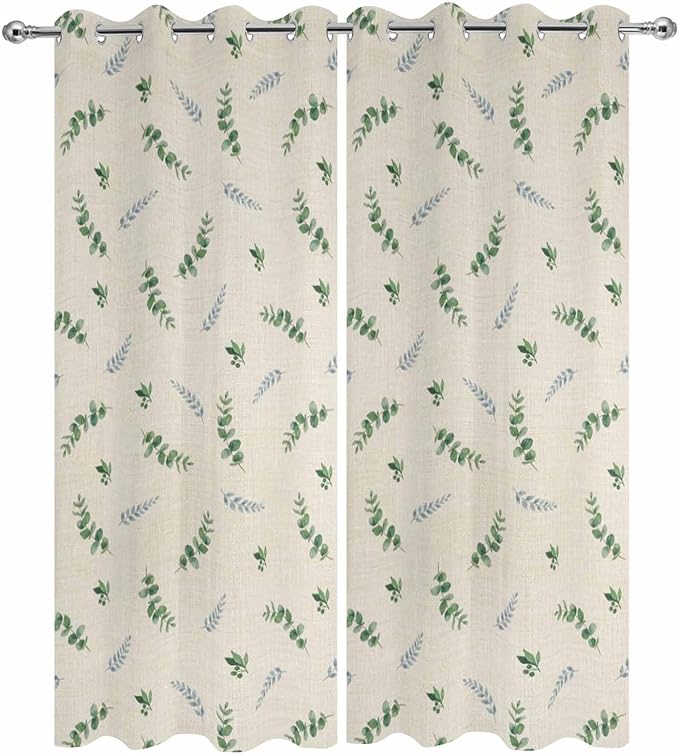Leaf Outdoor Curtains for Patio Summer Jugal Leaves Pastoral Plant Linen Waterproof Outside Curtains with Grommet Top Weatherproof Curtain for Cabana Pergola Gazebo, 2 Pack, 54" W x 108" L