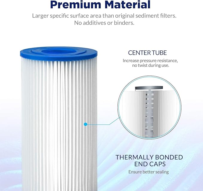 Membrane Solutions 50 Micron Pleated Polyester Sediment Water Filter 10"x2.5" Replacement Cartridge Universal Whole House Pre-Filter Compatible with W50PE, WFPFC3002, SPC-25-1050, FM-50-975 - 6 Pack
