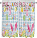 Happy Easter Living Room Curtains 72 Inches length, Spring Watercolor Bunny Eggs Flower Blue Plaid Window Treatment Curtain Drapes, Light Filtering Drapes for Bedroom Laundry Room, 52"x72", 2 Panels