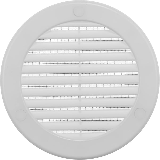 Vent Systems 4" Inch (Opening Dimensions) White Soffit Vent Cover - Plastic Round Air Vent Grille - Built-in Mesh Screen - HVAC Register Louver for Bathroom, Home, Kitchen