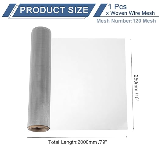 uxcell 120 Mesh 79" x 10" Woven Wire Mesh, 316 Stainless Steel Air Vent Filter Screen, Window Screen Mesh for DIY Projects Vents Cover Filtration Animals Fence