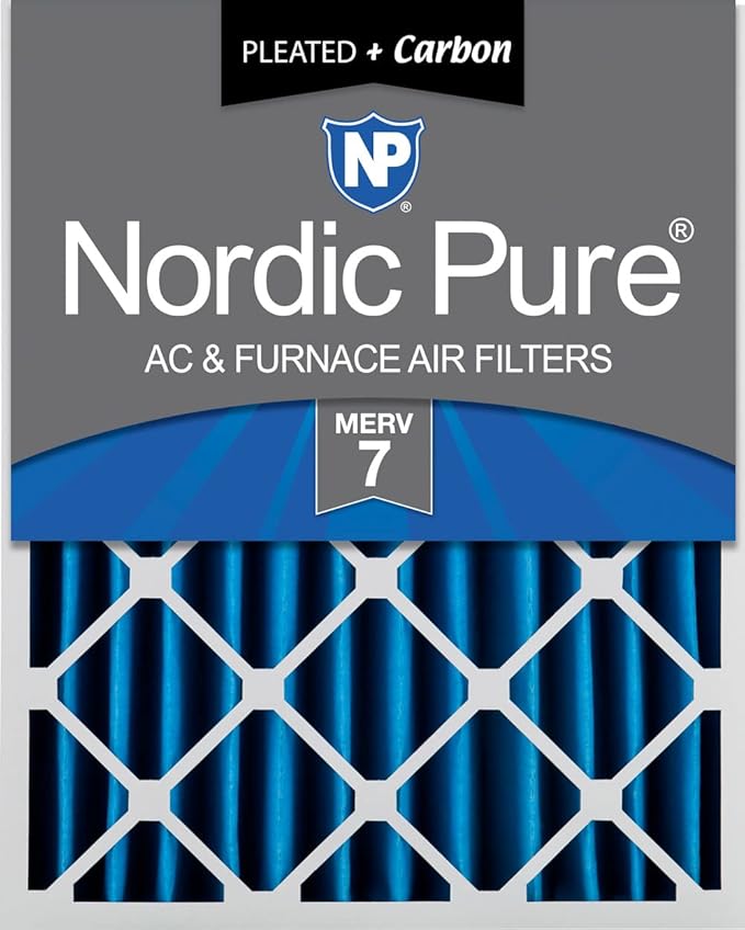 Nordic Pure 20x20x4 (Actual Size: 19 1/2 x 19 1/2 x 3 5/8) Pleated Air Filters MERV 7 Plus Carbon 1 Pack