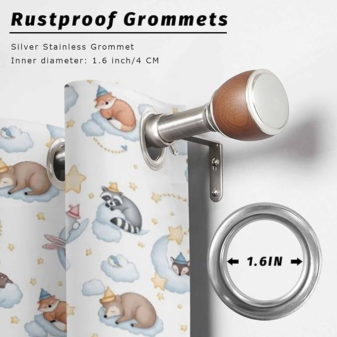 Cartoon Animals Outdoor Curtains for Patio Raccoons Rabbits Moon Waterproof Outside Curtains with Grommet Top Weatherproof Curtain for Cabana Pergola Gazebo, 1 Panel, 54" W x 108" L
