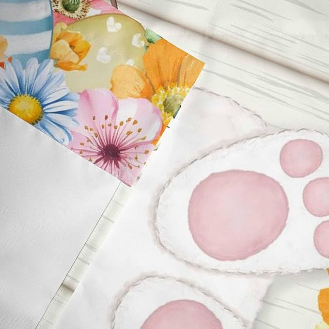 Easter Curtain Valances for Windows, Kitchen Valance Window Treatment, Spring Farmhouse Watercolor Bunny Eggs Wood Grain Light Filtering Block Curtains for Bathroom/Bedroom/Living Room 54'' x 18''