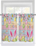 Colorful Easter Kitchen Curtains 45 Inches length, Spring Watercolor Bunny Egg Flower Wood Grain Window Treatment Curtain Drapes, Lightweight Window Panels for Living Room Bedroom, 52"x45", 2 Panels