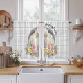 Easter Bunny Kitchen Curtains 45 Inch Long 2 Panel Set,Rod Pocket Window Treatment,3D Optical Illusion Farmhouse Flower Wood Grain Light Filtering Short Curtains & Drapes Laundry 52"W x 45"L