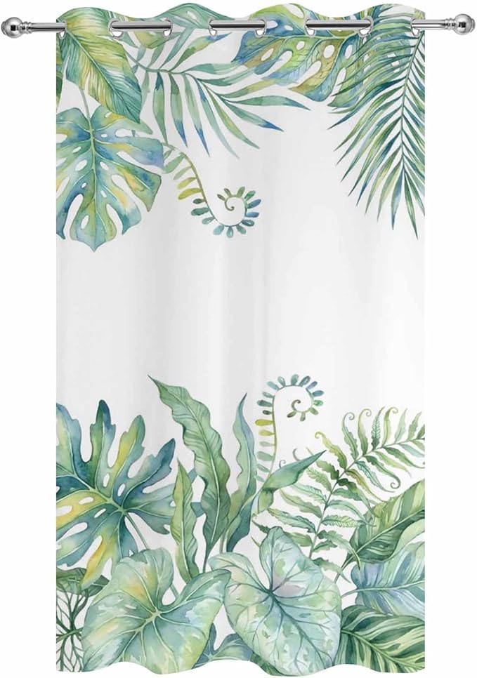 Leaves Outdoor Curtains for Patio Green Leaf Tropical Plants Farmhouse Pastoral Waterproof Outside Curtains with Grommet Top Weatherproof Curtain for Cabana Pergola Gazebo, 1 Panel, 54" W x 84" L
