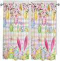 Happy Easter Living Room Curtains 72 Inches length, Spring Bunny Colorful Eggs Flower Plaid Window Treatment Curtain Drapes, Light Filtering Drapes for Bedroom Laundry Room, 52"x72", 2 Panels