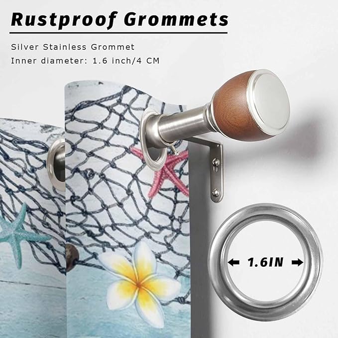 Ocean Gnome Outdoor Curtains for Patio Summer Marine Plumeria Shell Wood Blue Waterproof Outside Curtains with Grommet Top Weatherproof Curtain for Cabana Pergola Gazebo, 1 Panel, 54" W x 108" L