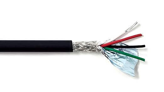 4C 18AWG AMSB Shielded Cable Wire (UL2464) - Highly Flexible Str TC, PVC Ins, OS+TC BRD, PVC JKT for CNC Machine, Stepper Motor, VFD Spindle (Matte Black 100FT)