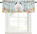 Easter Bunny Curtain Valances for Windows, Kitchen Valance Window Treatment, Easter Eggs Spring Farmhouse Wood Grain Teal Blue Light Filter Block Curtains for Bathroom/Bedroom/Living Room 42'' x 12''
