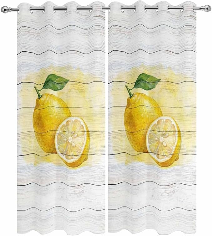 Lemons Yellow Summer Fruit Vintage Wood Outdoor Curtains for Patio Waterproof Outside Curtains with Grommet Top Weatherproof Curtain for Cabana Pergola Gazebo, 2 Pack, 54" W x 95" L