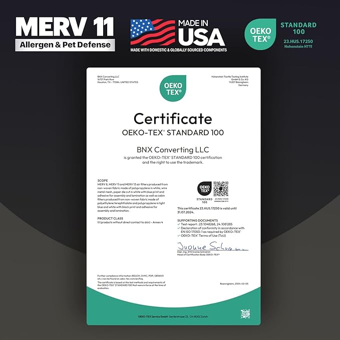 BNX 20x25x1 MERV 11 Air Filter 2 Pack - MADE IN USA - Electrostatic Pleated Air Conditioner HVAC AC Furnace Filters - Removes Dust, Mold, Pollen, Lint, Pet Dander, Smoke, Smog