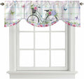 Spring Tie Up Valance Curtains for Windows, Kitchen Curtains Window Shades, Bicycles Botanical Leaves Rose Colorful Stripes Light Filtering Roman Curtain Valances for Bedroom/Bathroom/Cafe 60"x18"