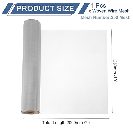 uxcell 250 Mesh 79" x 10" Woven Wire Mesh, 316 Stainless Steel Air Vent Filter Screen, Window Screen Mesh for DIY Projects Vents Cover Filtration Animals Fence