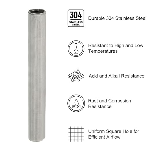 PATIKIL 40" L x 10" W Woven Wire Mesh, 250 Mesh 304 Stainless Steel Air Vent Filter Screen with Gloves for Window Security Vent Cover Filtration Animals Fence