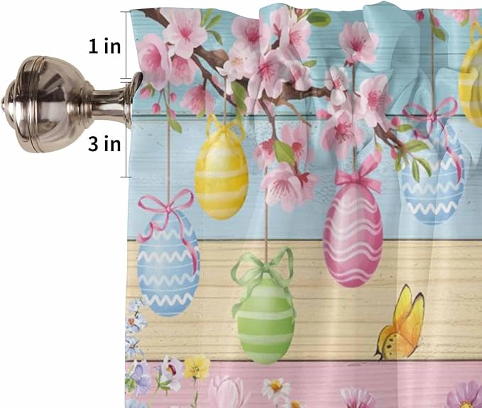 Colorful Easter Tier Curtains 45 Inches Long, Spring Watercolor Bunny Egg Flower Wood Grain Window Treatment Curtain Drapes, Small Curtain Drapes for Bathroom Laundry Room, 27.5"x45", 2 Panels