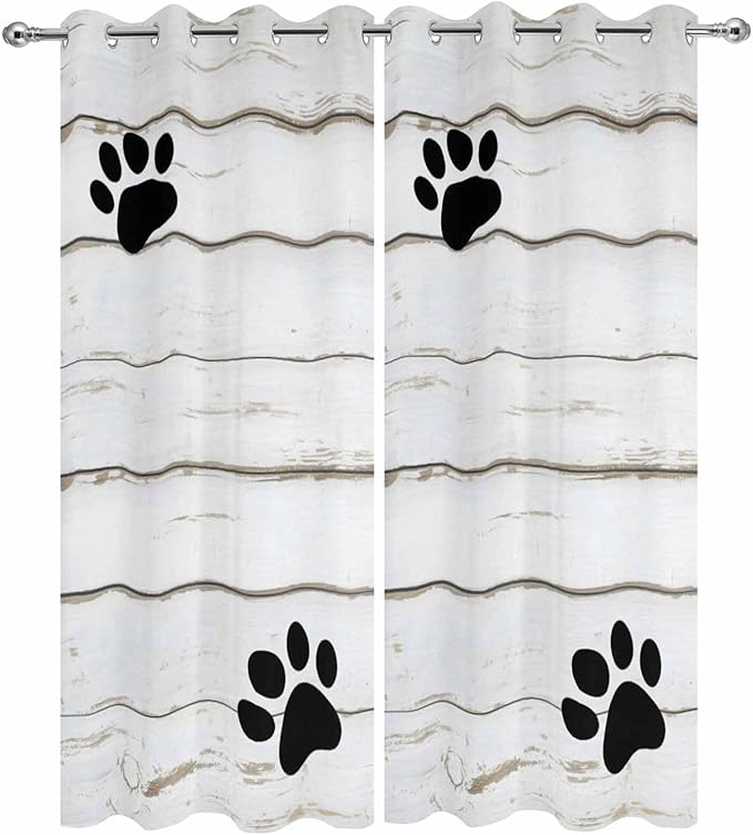 Wood Grain Outdoor Curtains for Patio Claws Animals Wooden White Waterproof Outside Curtains with Grommet Top Weatherproof Curtain for Cabana Pergola Gazebo, 2 Pack, 54" W x 84" L