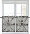 Vintage Gate Half Window Curtain 36 Inches Long, Farmhouse Wooden Grain Shabby Chic Door Window Treatment Curtain Drapes, Small Tier Curtains for Bathroom Over Sink, 27.5"x36", 2 Panels