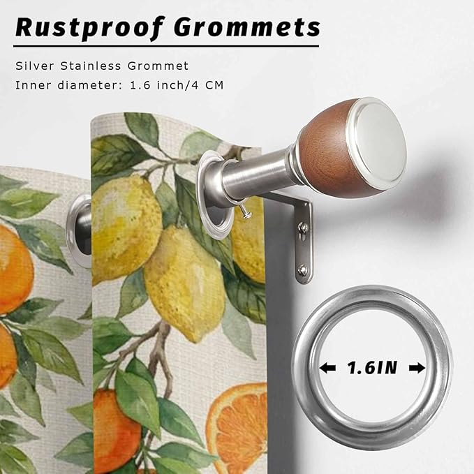 Lemons Yellow Orange Summer Plant Linen Outdoor Curtains for Patio Waterproof Outside Curtains with Grommet Top Weatherproof Curtain for Cabana Pergola Gazebo, 1 Panel, 54" W x 84" L