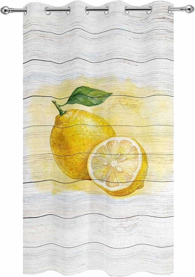 Lemons Yellow Summer Fruit Vintage Wood Outdoor Curtains for Patio Waterproof Outside Curtains with Grommet Top Weatherproof Curtain for Cabana Pergola Gazebo, 1 Panel, 54" W x 84" L