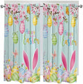 Happy Easter Bedroom Curtains 63 Inches length, Spring Bunny Eggs Flower Teal Wood Grain Window Treatment Curtain Drapes, Rod Pocket Curtain Panels for Living Room Kitchen, 42"x63", 2 Panels