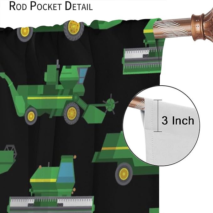 Kids Agriculture Machine Window Curtains, Farm Equipment Tractors Transport Combines Rod Pocket Decorative Windows Curtain for Boys Children Teens Room Decor 52x84in (30% Blackout)